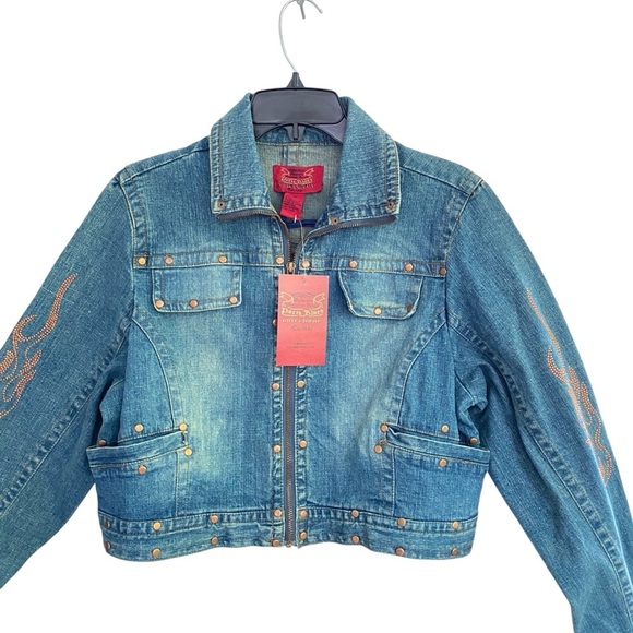 PARIS BLUES Denim Stone Wash Cropped Jacket Riveted Zippered Size 1X NWT - Picture 5 of 15